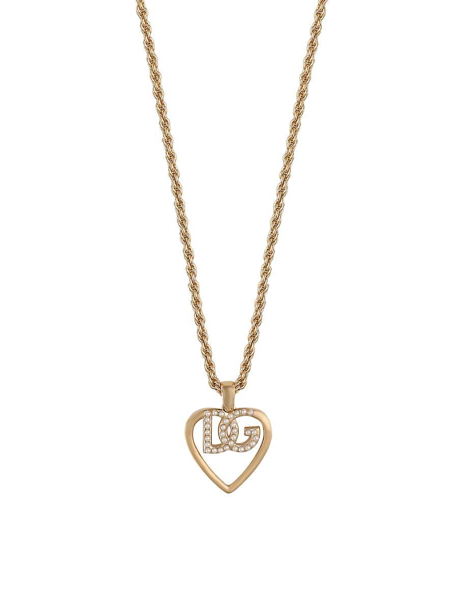 Womens Goldtone & Imitation Pearl Monogram Heart Pendant Necklace Product Image