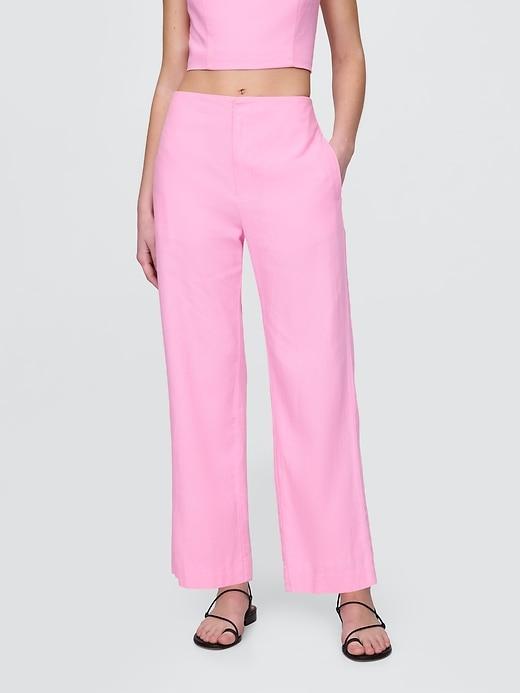 Linen-Blend Relaxed Straight Ankle Pants Product Image