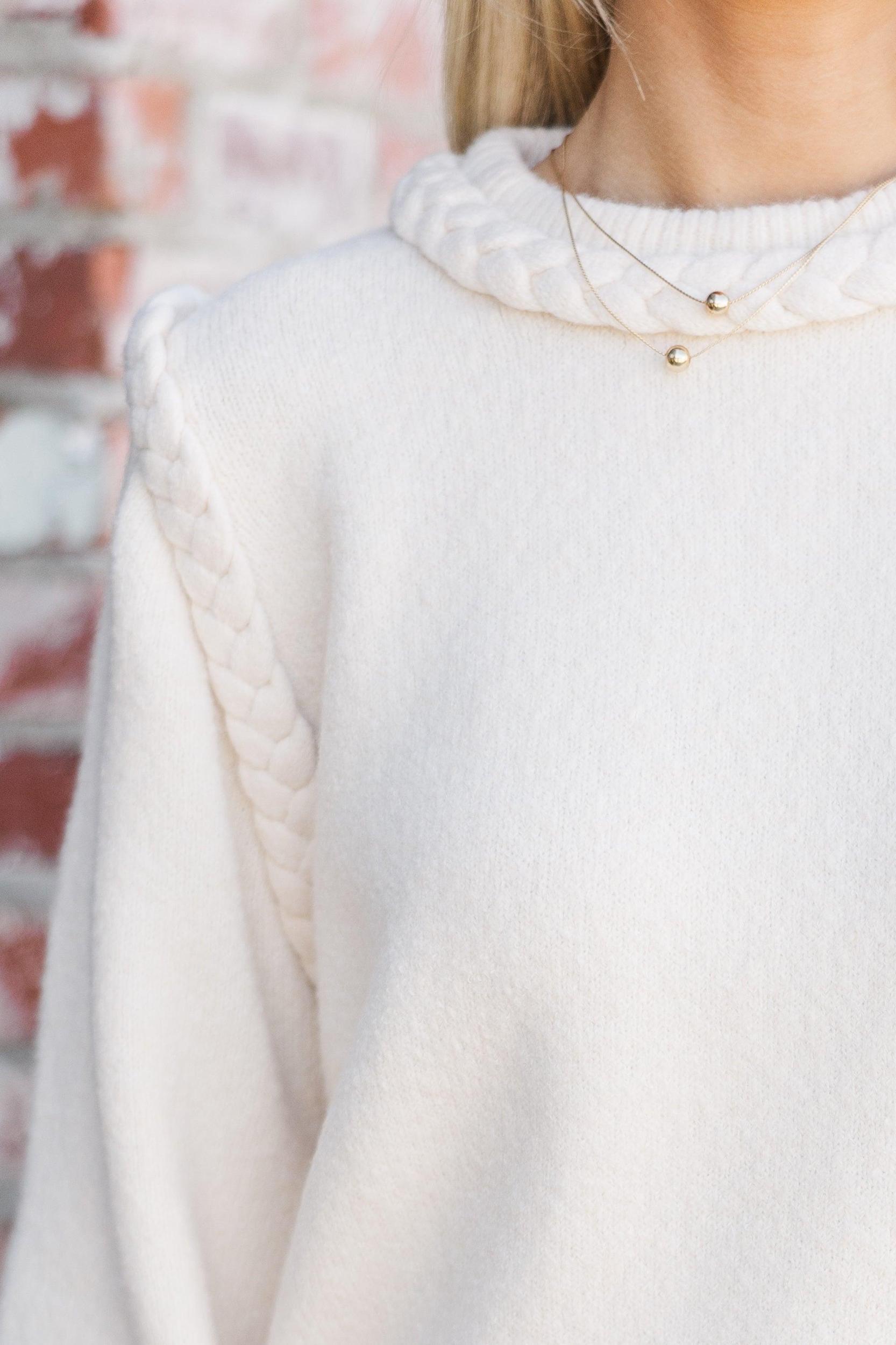 Just A Touch Ecru White Braided Sweater Female Product Image