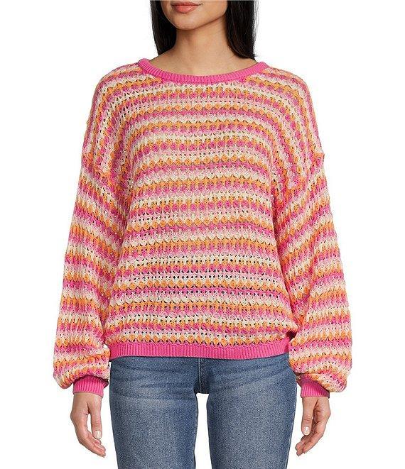 Blu Pepper Stripe Print Bow Back Relaxed Fit Sweater Product Image