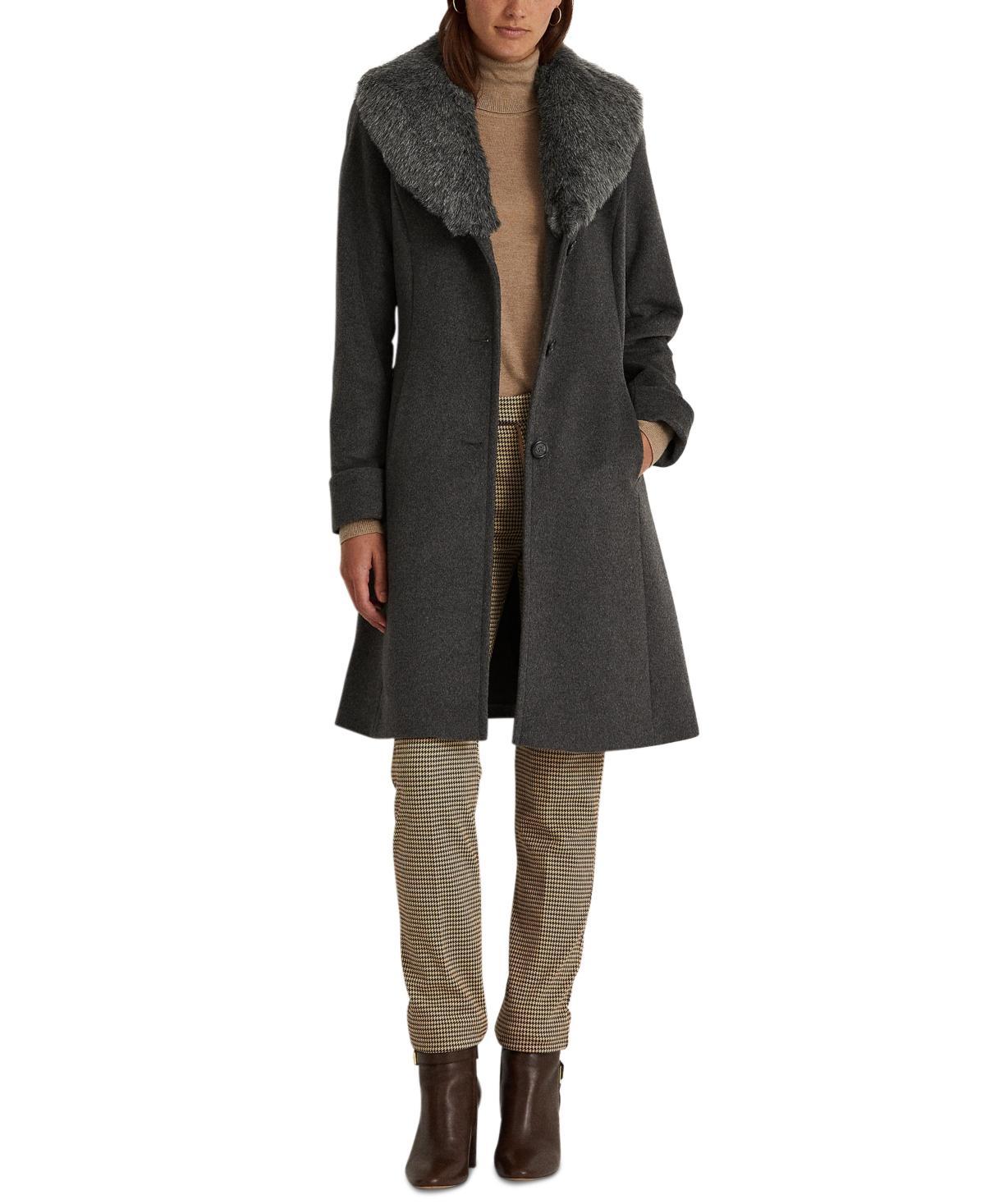 Lauren Ralph Lauren Womens Faux-Fur-Collar Coat Product Image