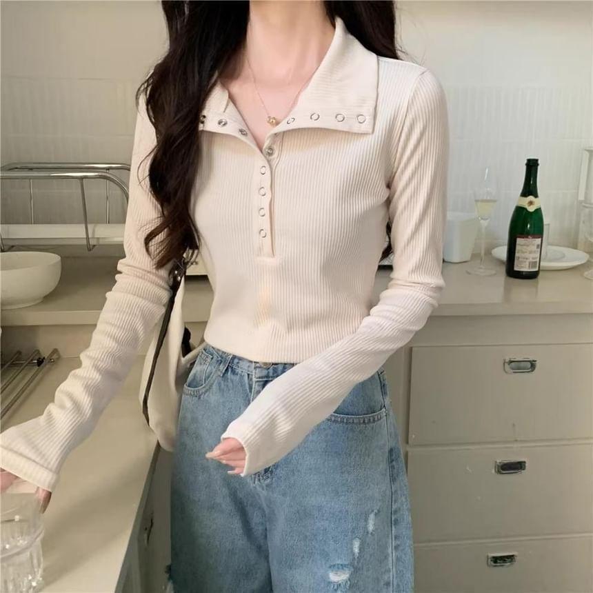 Long-Sleeve Ribbed Slim Fit Polo Shirt Product Image