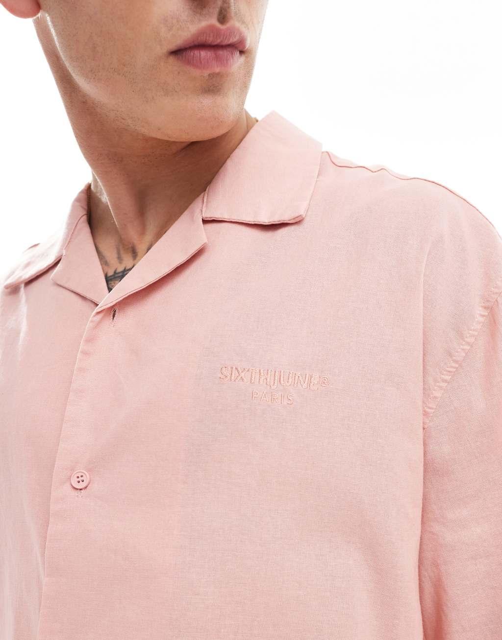 Sixth June short sleeve oversized linen mix shirt in pink Product Image