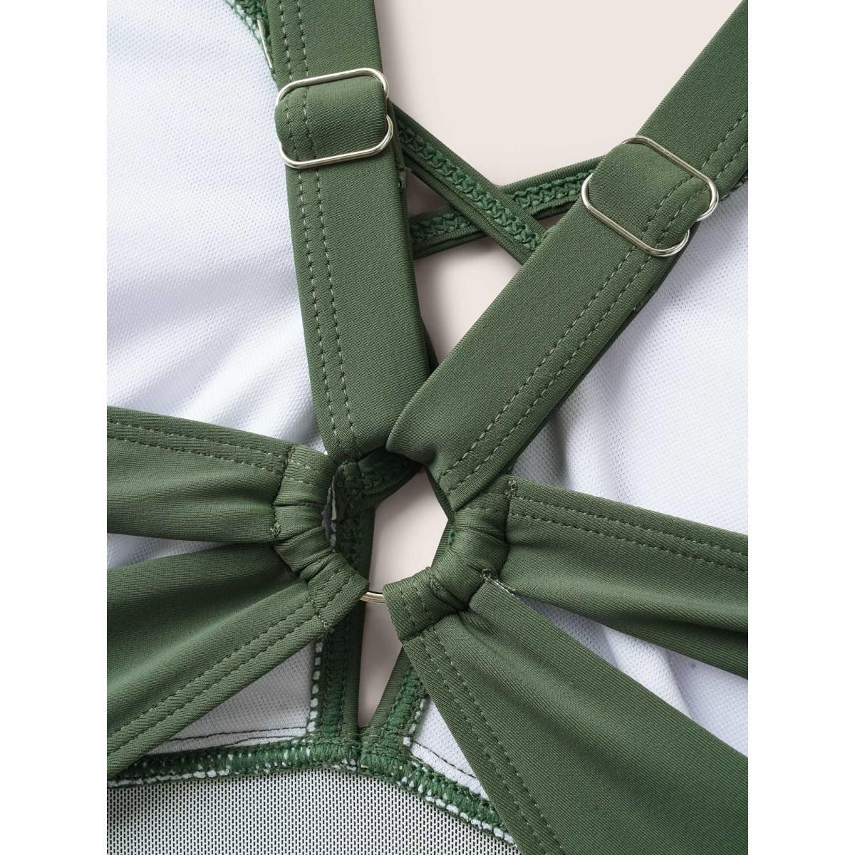 Plus Size Solid Crisscross Cut Out Backless One Piece Swimsuit Women's Swimwear ArmyGreen Beach Gathered Curve Bathing Suits High stretch One Pieces BloomChic 14-16/1X Product Image