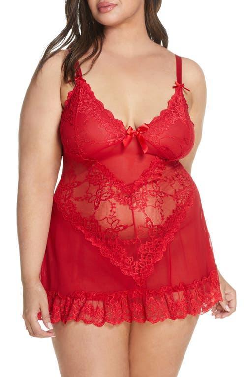 Plus Size Oh La La Cheri Valentine Soft Cup Lace Babydoll & G-String Set 2139X, Women's, Size: 1XL-2XL, Black Product Image