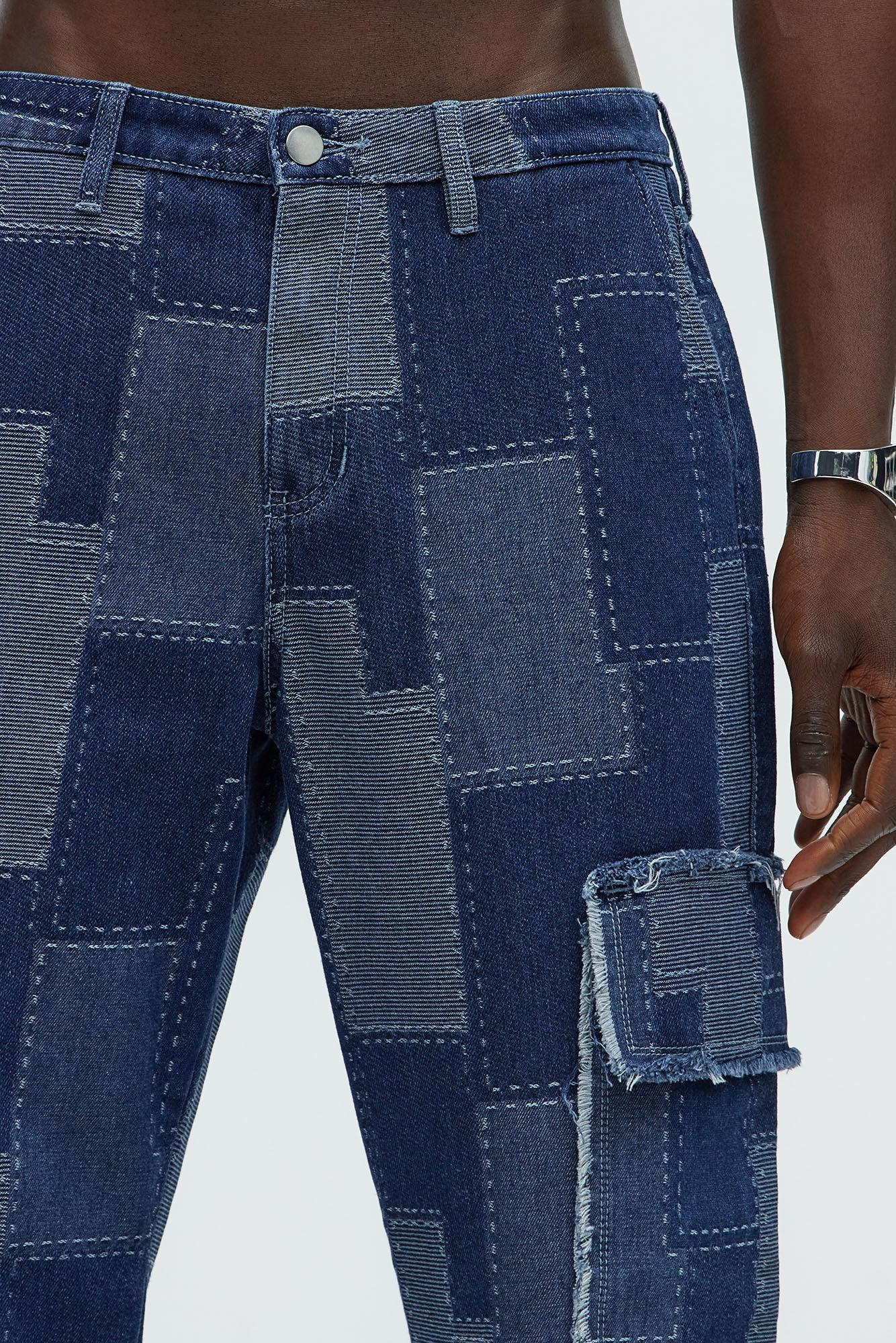 Shibori Patched Straight Jeans - Indigo Product Image