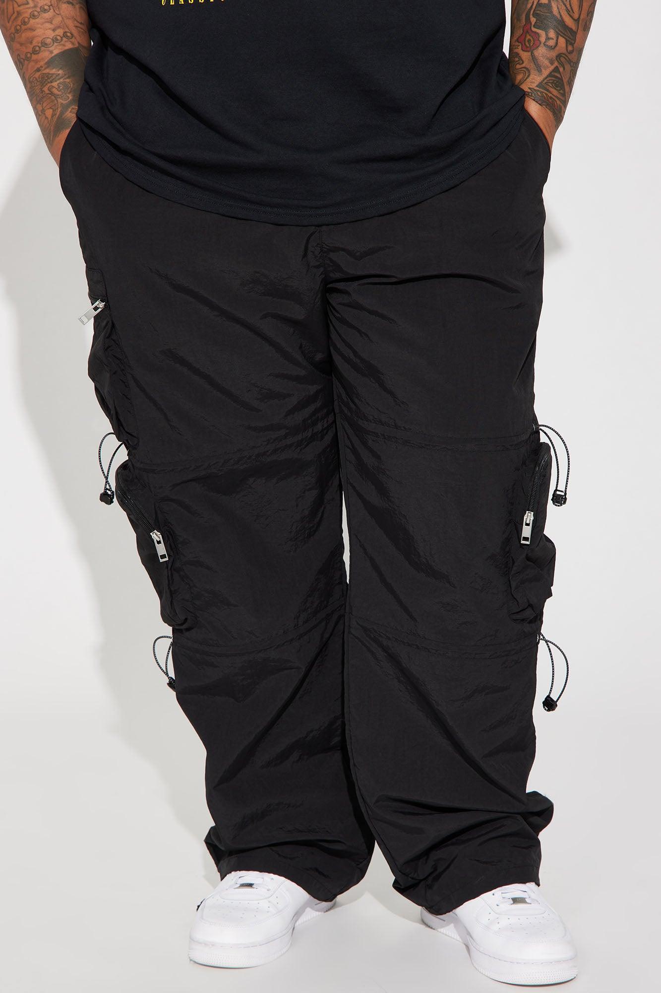 Act Like Homie Nylon Drawstring Cargo Pants - Black Product Image