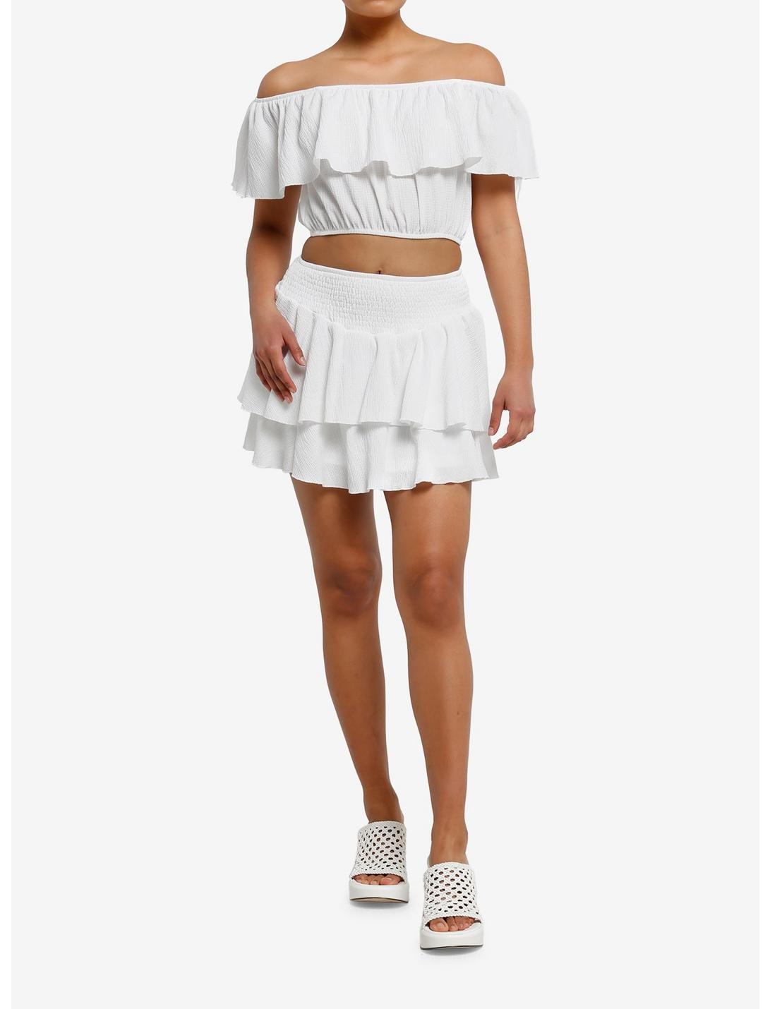 Ivory Tiered Crop Top & Mini Skirt Set Product Image