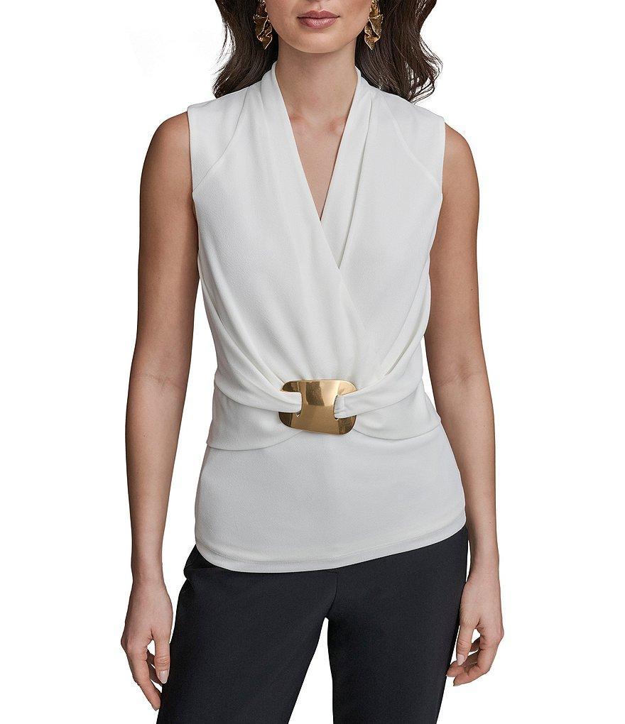 Donna Karan Sleeveless Wrap Front Hardware Blouse Product Image