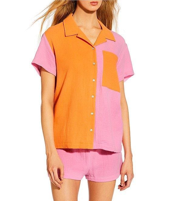 GB Oversize Colorblock Button Down Shirt Swimsuit Cover-Up Product Image