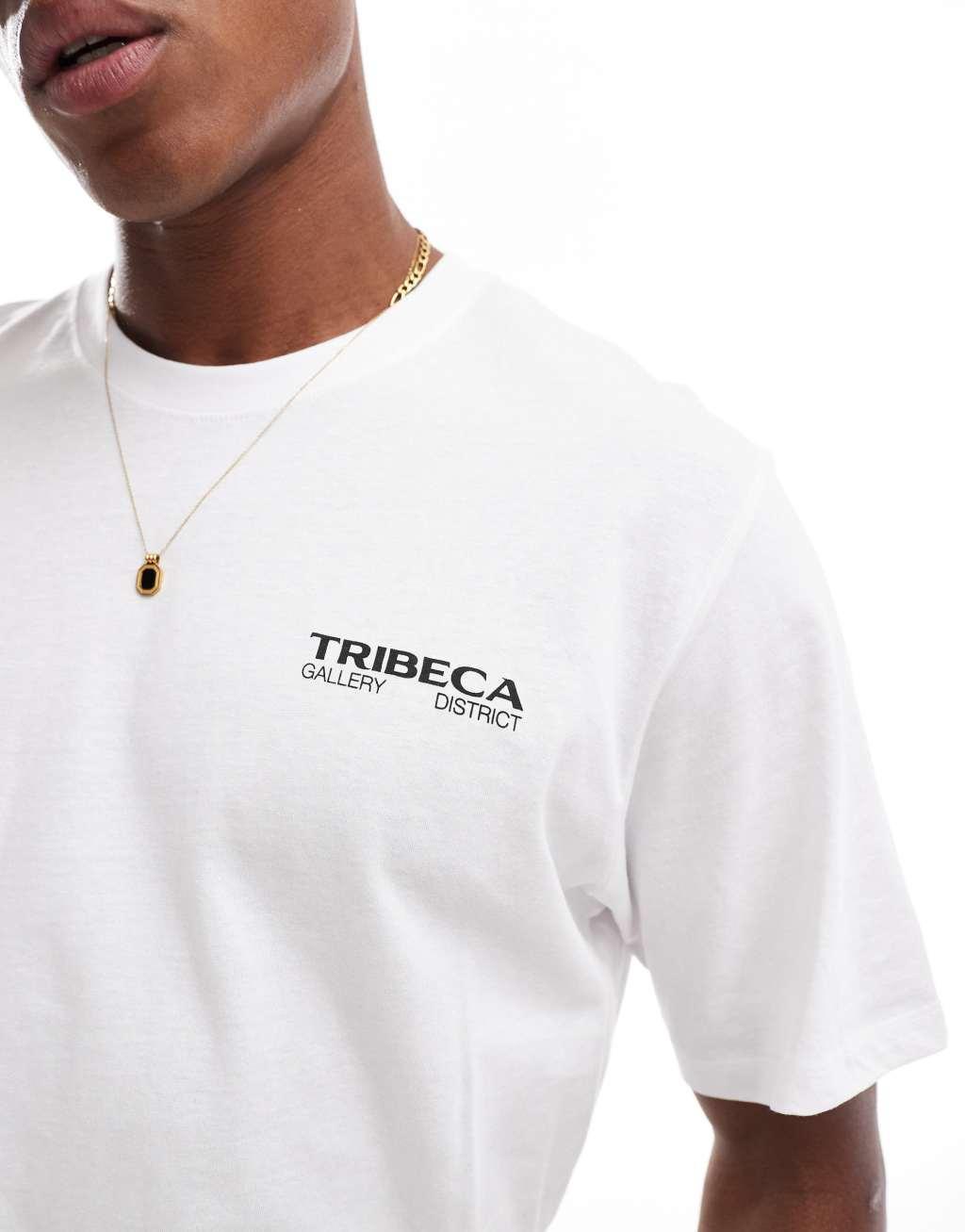 Jack & Jones oversized t-shirt with tribeca back print in white Product Image
