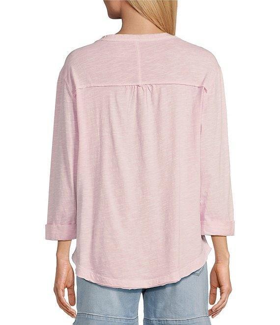 Westbound Petite Size Rolled 3/4 Sleeve Faux Henley Top Product Image