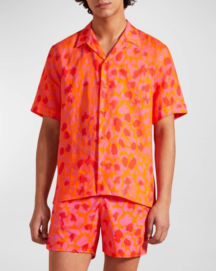 Mens New Leopard Linen Camp Shirt Product Image