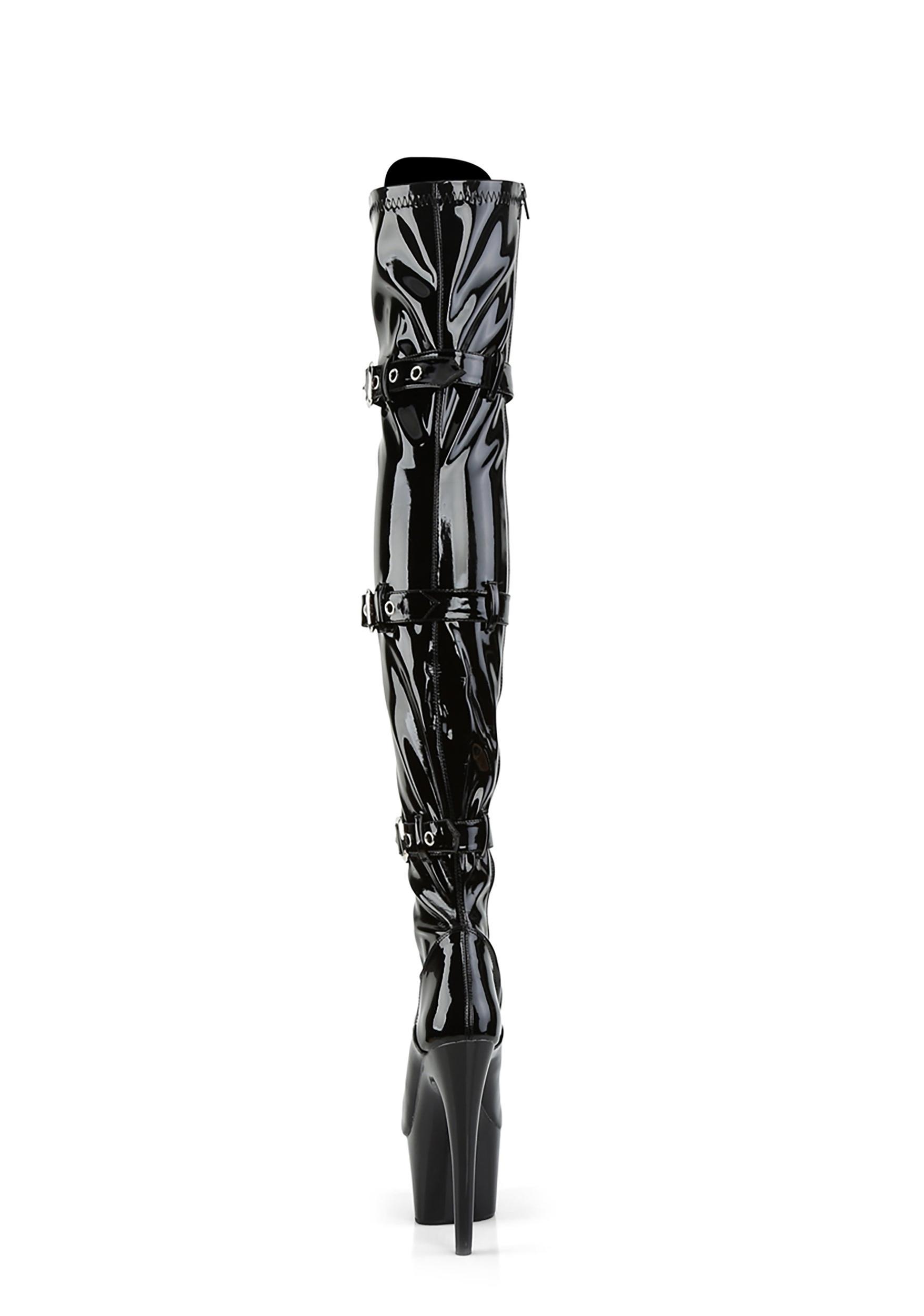 Pleaser Adore-3028 Triple Buckle Thigh Vinyl Boots -Black Product Image