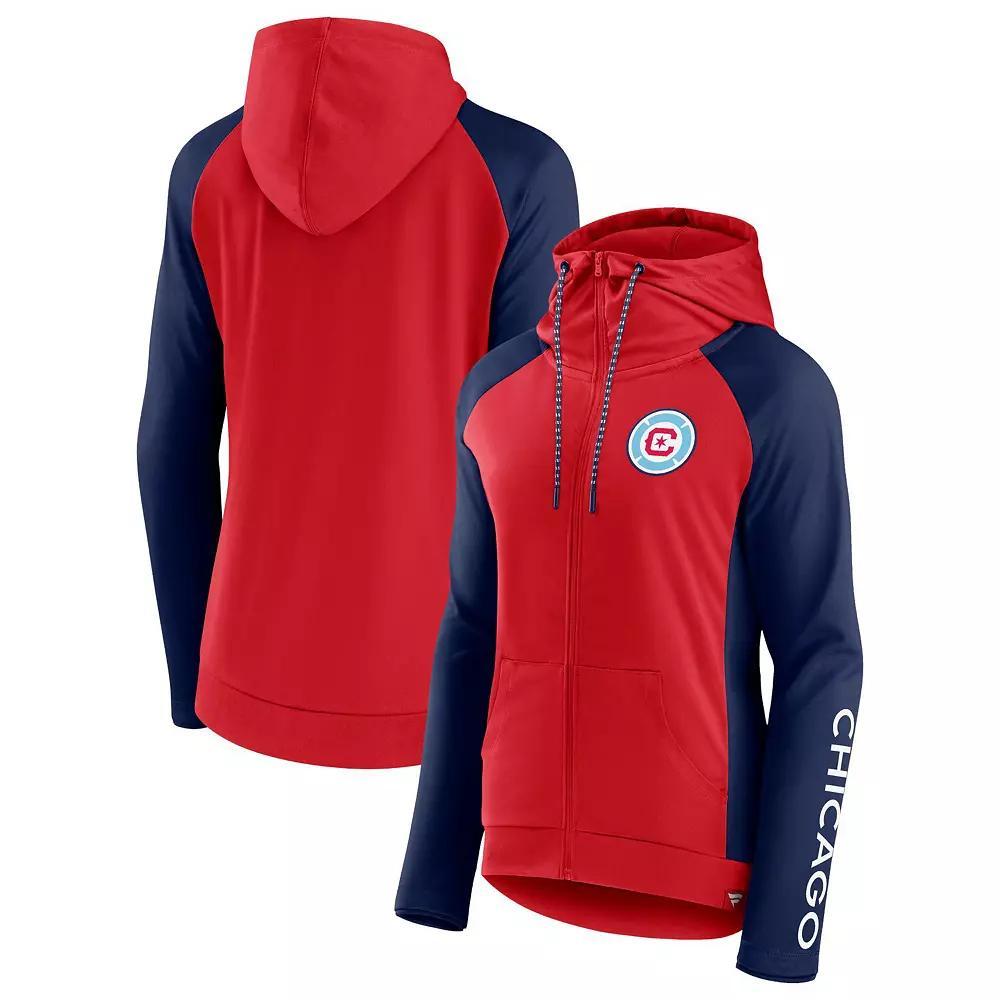 Womens Fanatics Red/Navy Chicago Fire Iconic Raglan Full-Zip Hoodie Product Image
