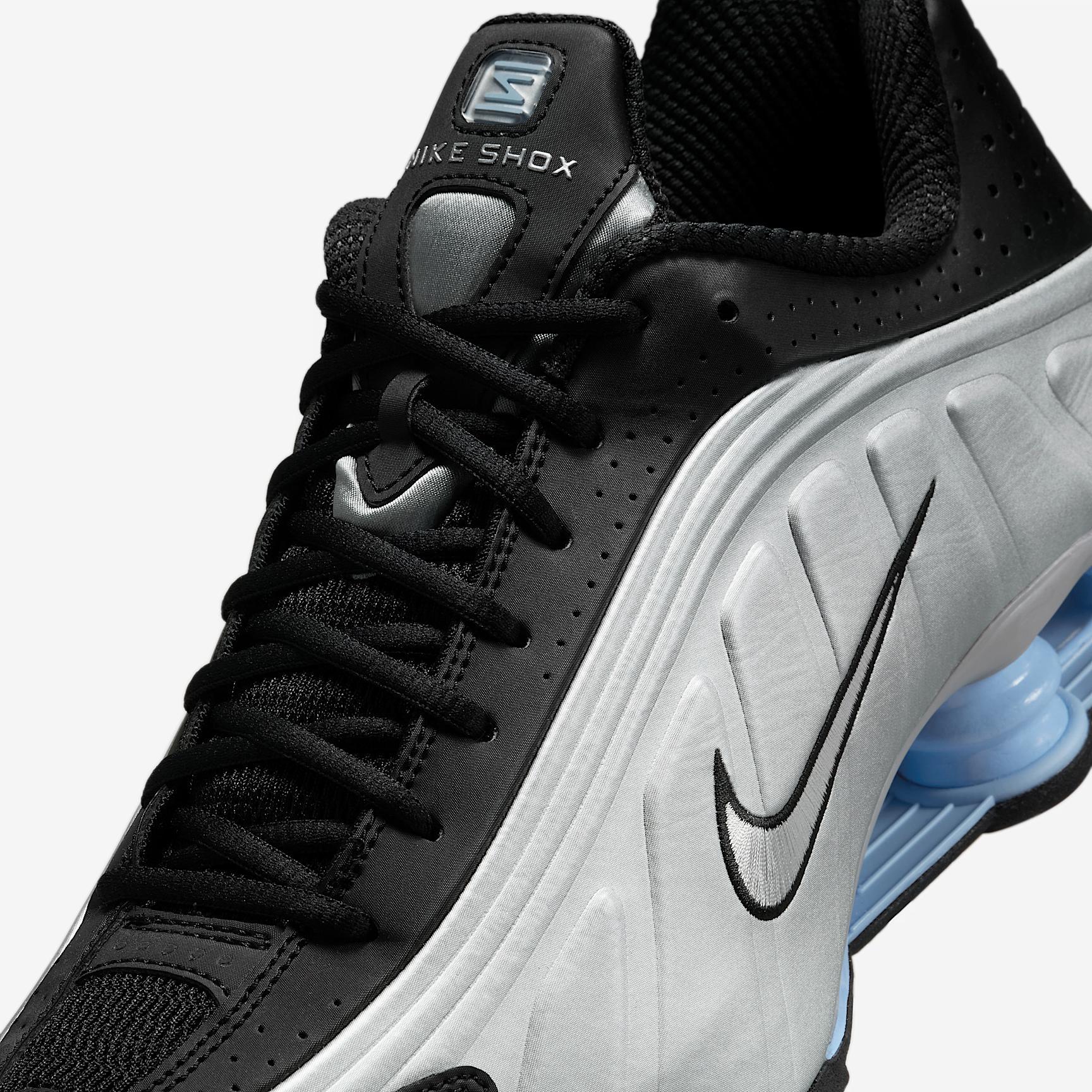 Nike Mens Shox R4 Casual Shoes in Metallic Silver/Black/Psychic Blue Product Image