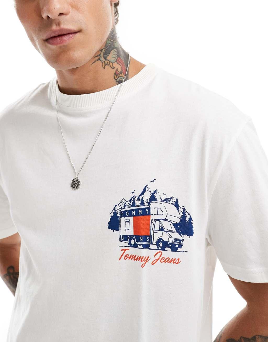 Tommy Jeans fun outdoors back print t-shirt in white Product Image