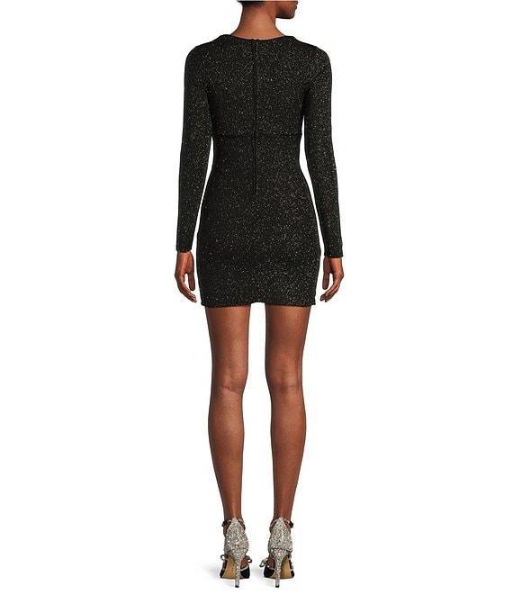 Midnight Doll V-Neck Glitter Knit Tulip Hem Bodycon Dress Product Image