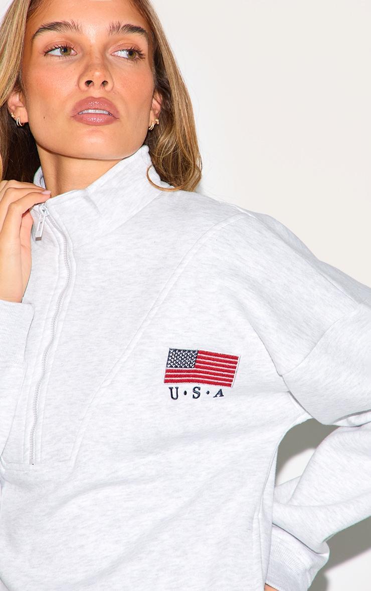  Ash Grey Oversized Quarter Zip Usa Sweatshirt Product Image