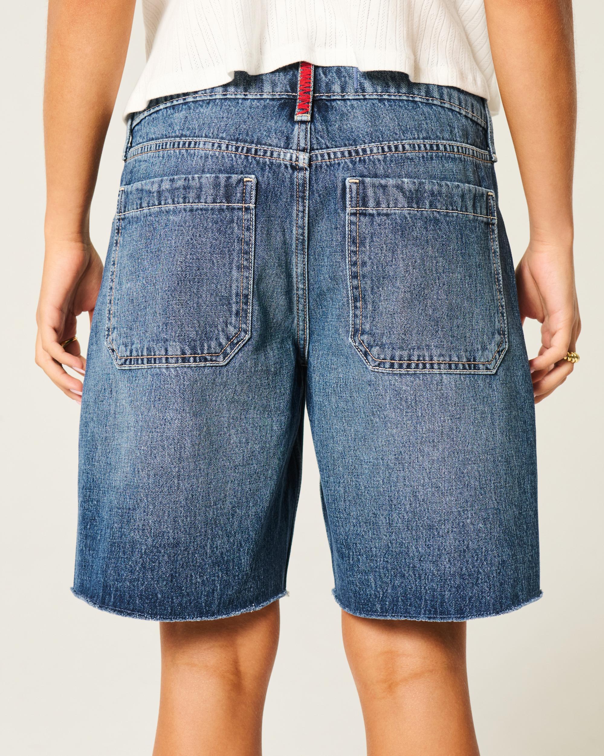 Low-Rise Medium Wash Number Graphic Baggy Jort Product Image