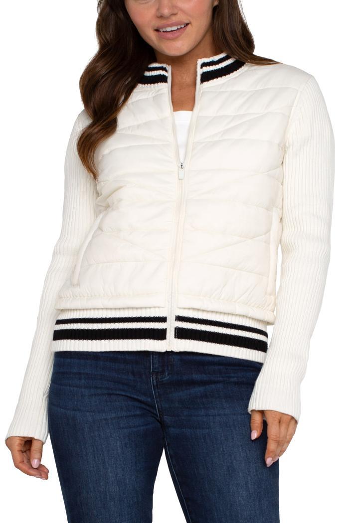 L/S Quilted Front Full Zip Sweater W/ Stripe Product Image
