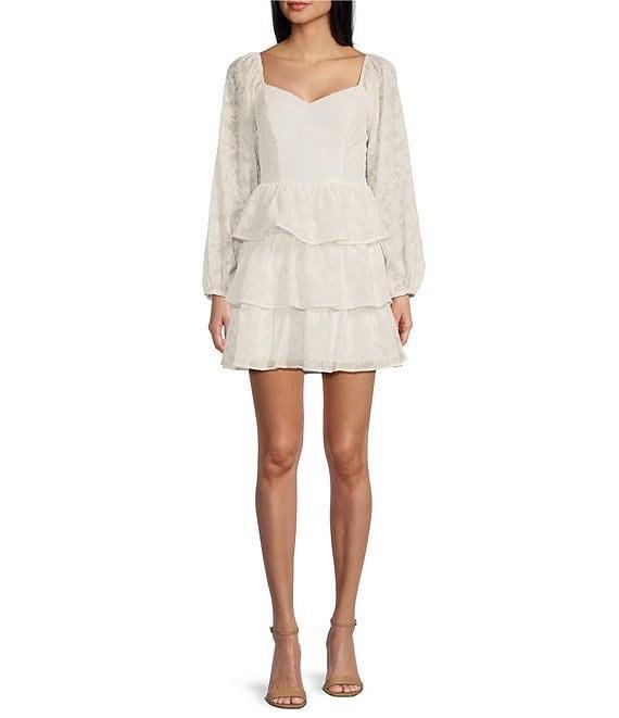 Next Up Sweetheart Neck Long Sleeve Tiered Dress Product Image
