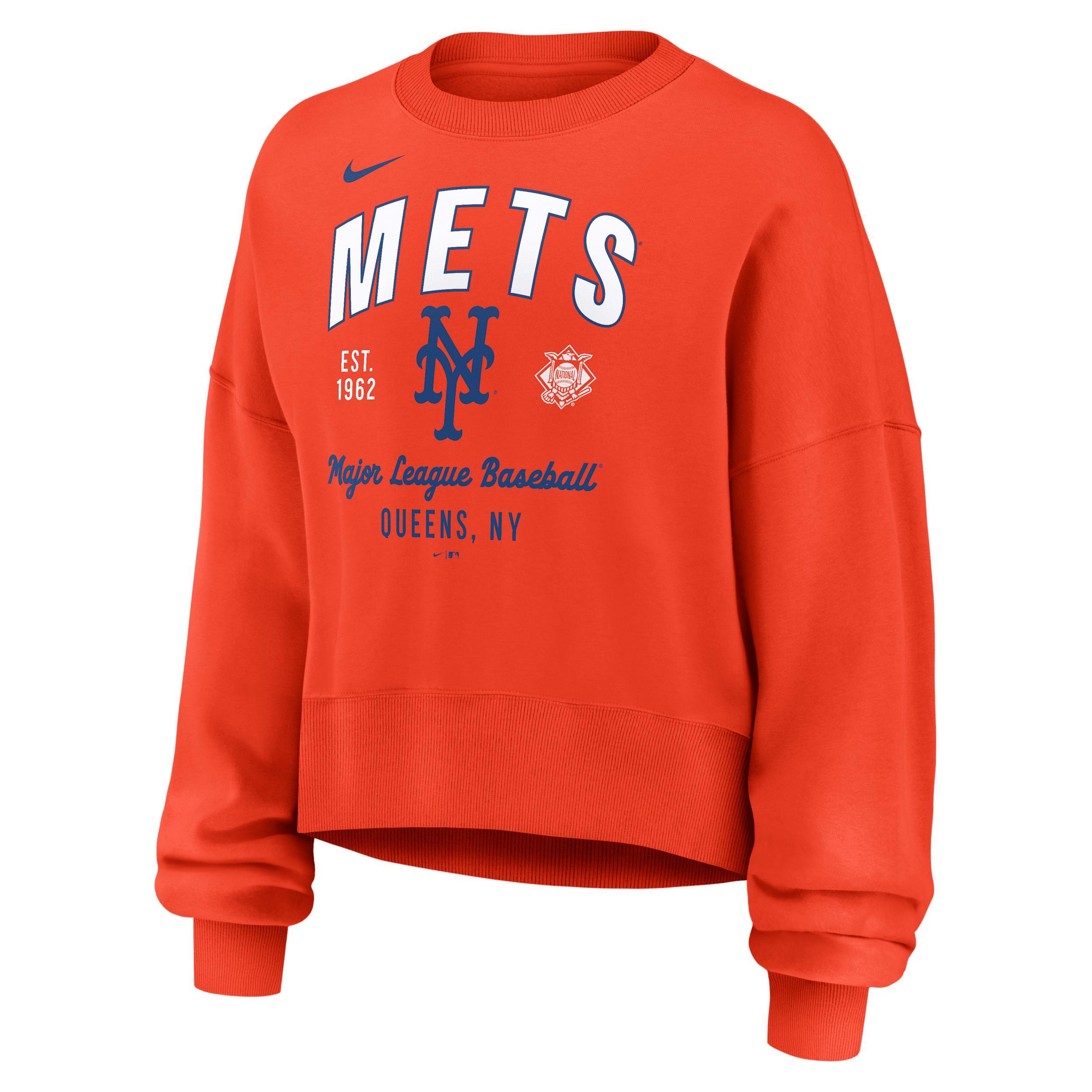 Women's Nike Orange New York Mets Oversized High Hip Pullover Sweatshirt, Size: XL Product Image
