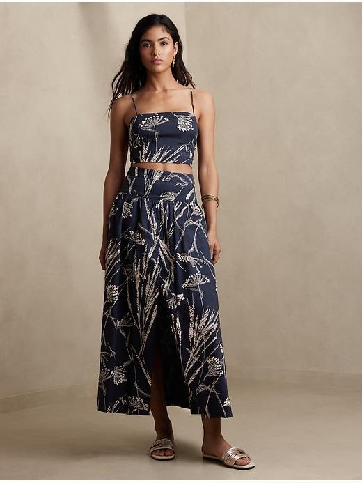Linen-Blend Shirred-Front Maxi Skirt Product Image