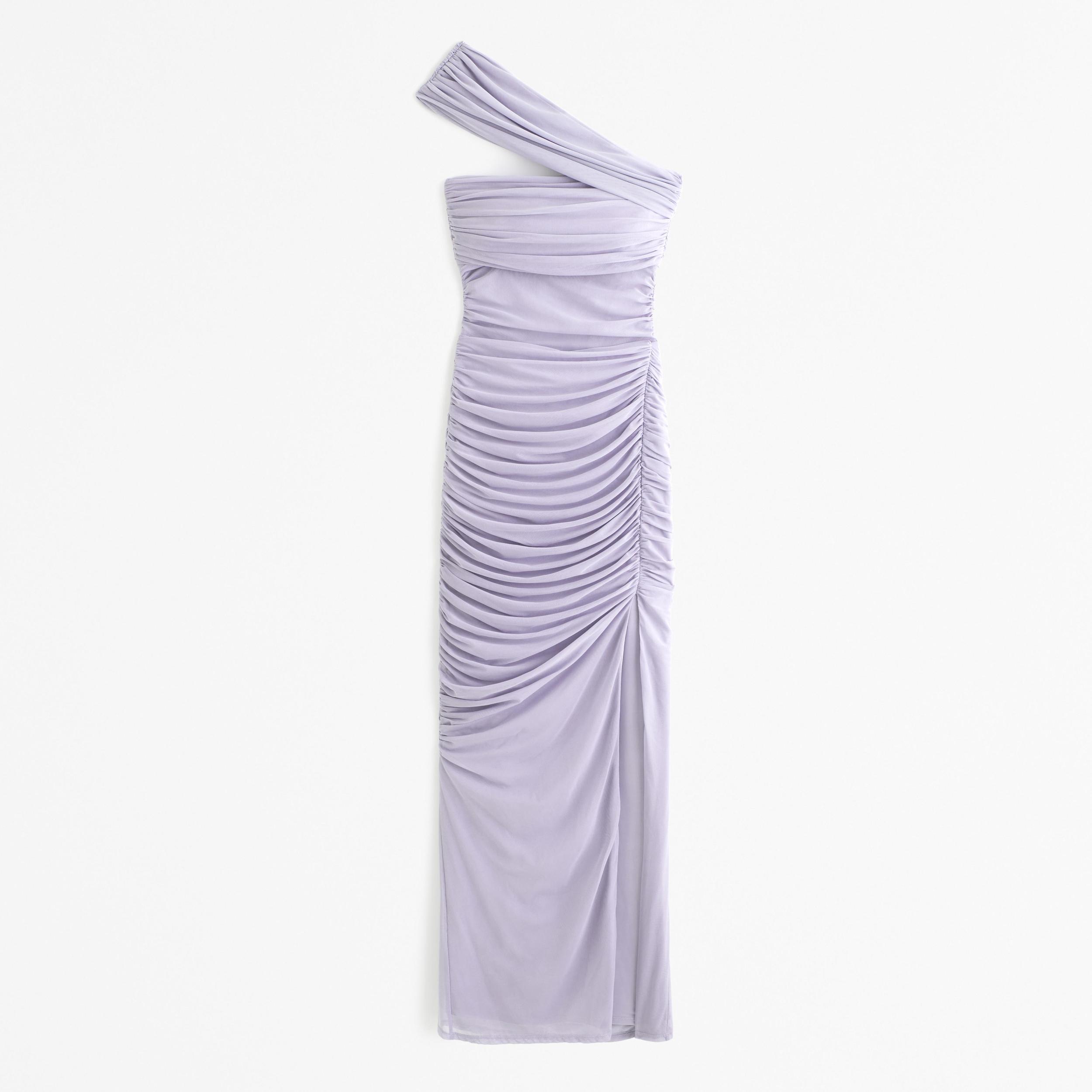 Mesh Asymmetrical Off-The-Shoulder Draped Maxi Dress Product Image