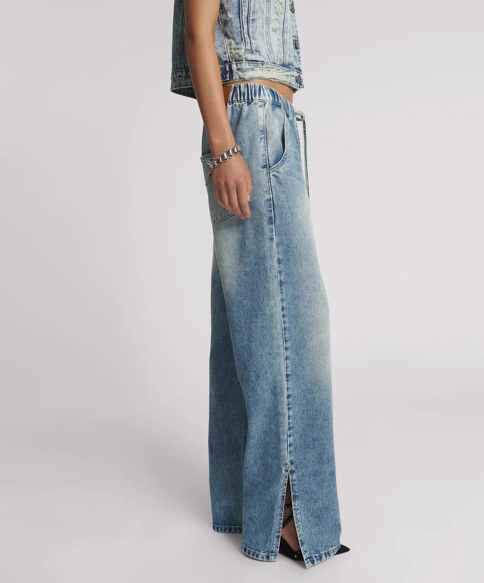 Roadhouse Wide Leg Drawstring Denim Jeans - Sunset Blue Product Image