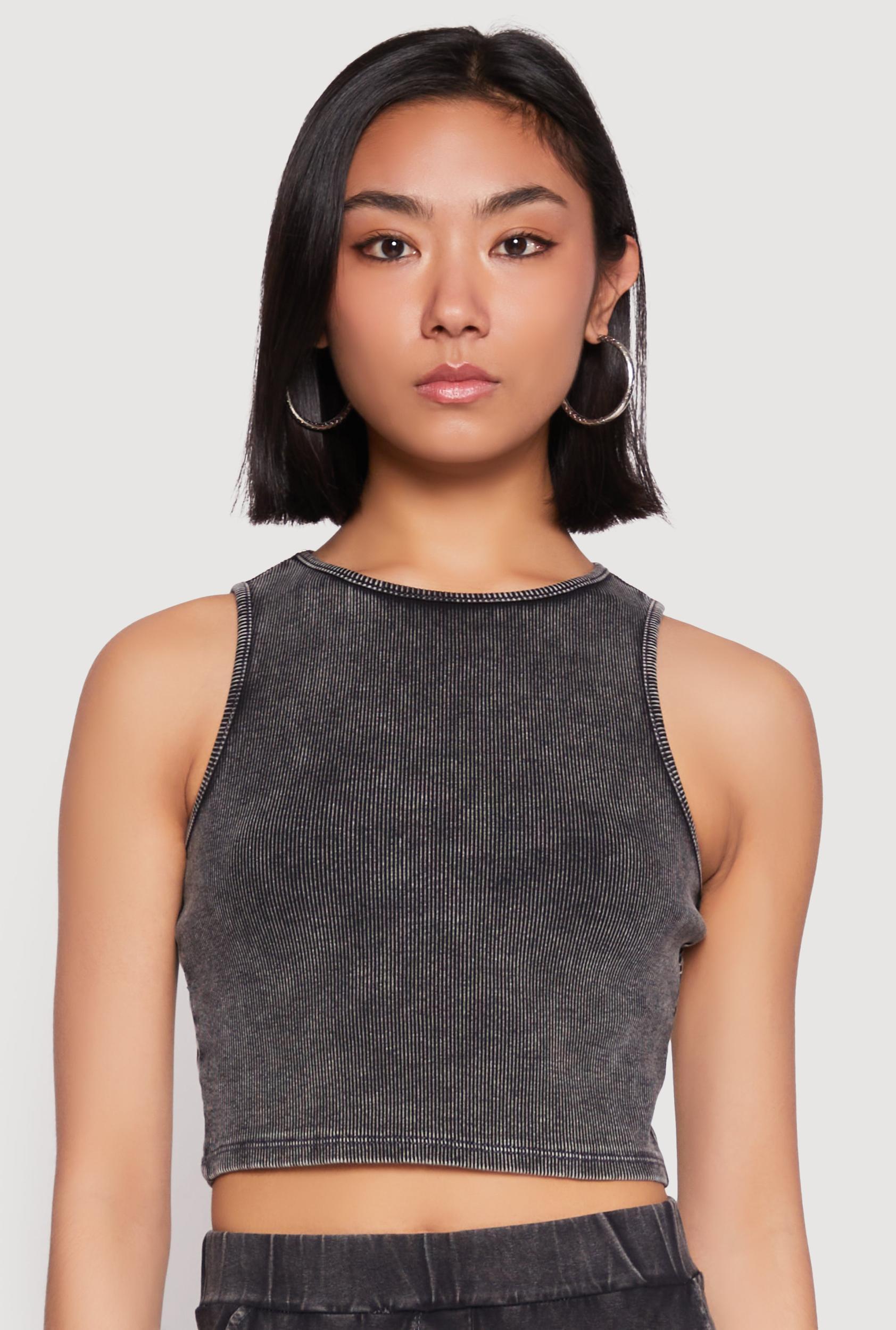 Womens Mineral Wash Ribbed Knit Crop Top Product Image