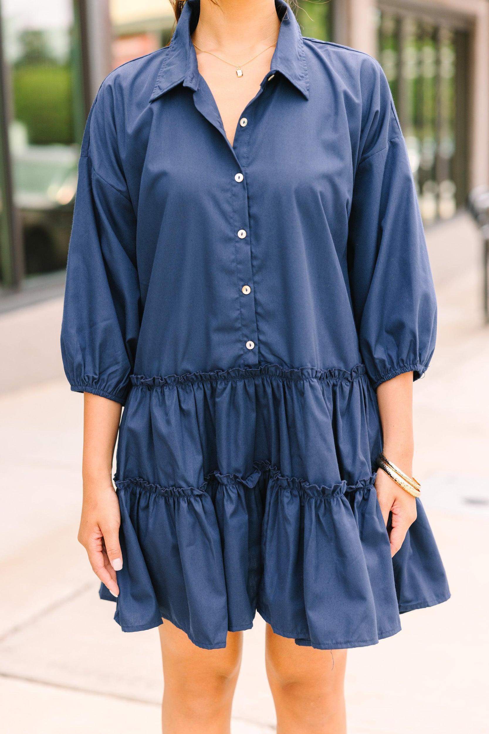 Longing For You Navy Blue Tiered Babydoll Dress Female Product Image