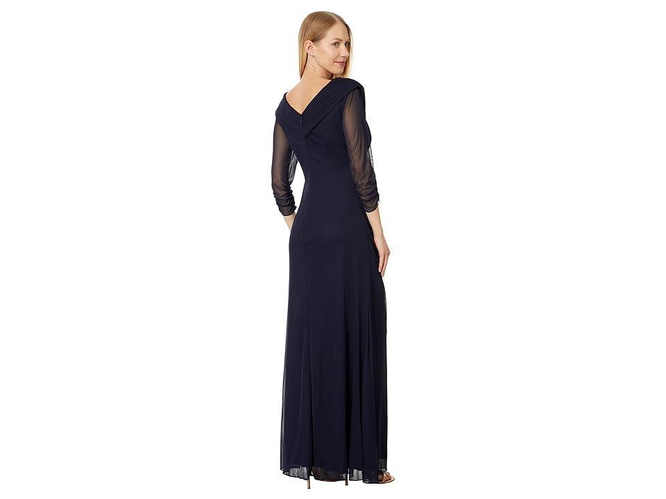 Alex Evenings Long Mesh Dress with Portrait Collar and Embellished Hip Detail Women's Dress Product Image