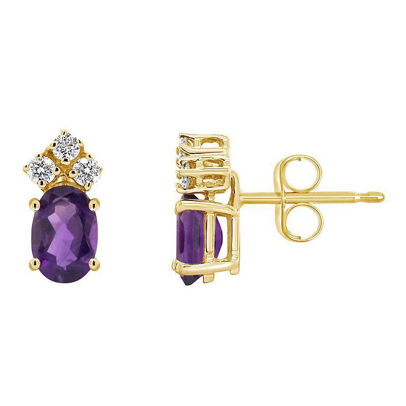 Celebration Gems 14k Gold Oval Citrine & 1/8 Carat T.W. Diamond Stud Earrings, Womens Product Image