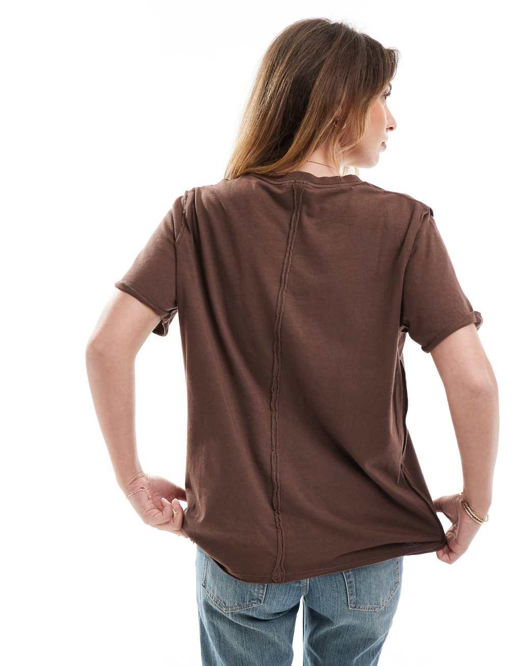 ASOS DESIGN slouchy raw edge regular fit washed t-shirt in chocolate  Product Image