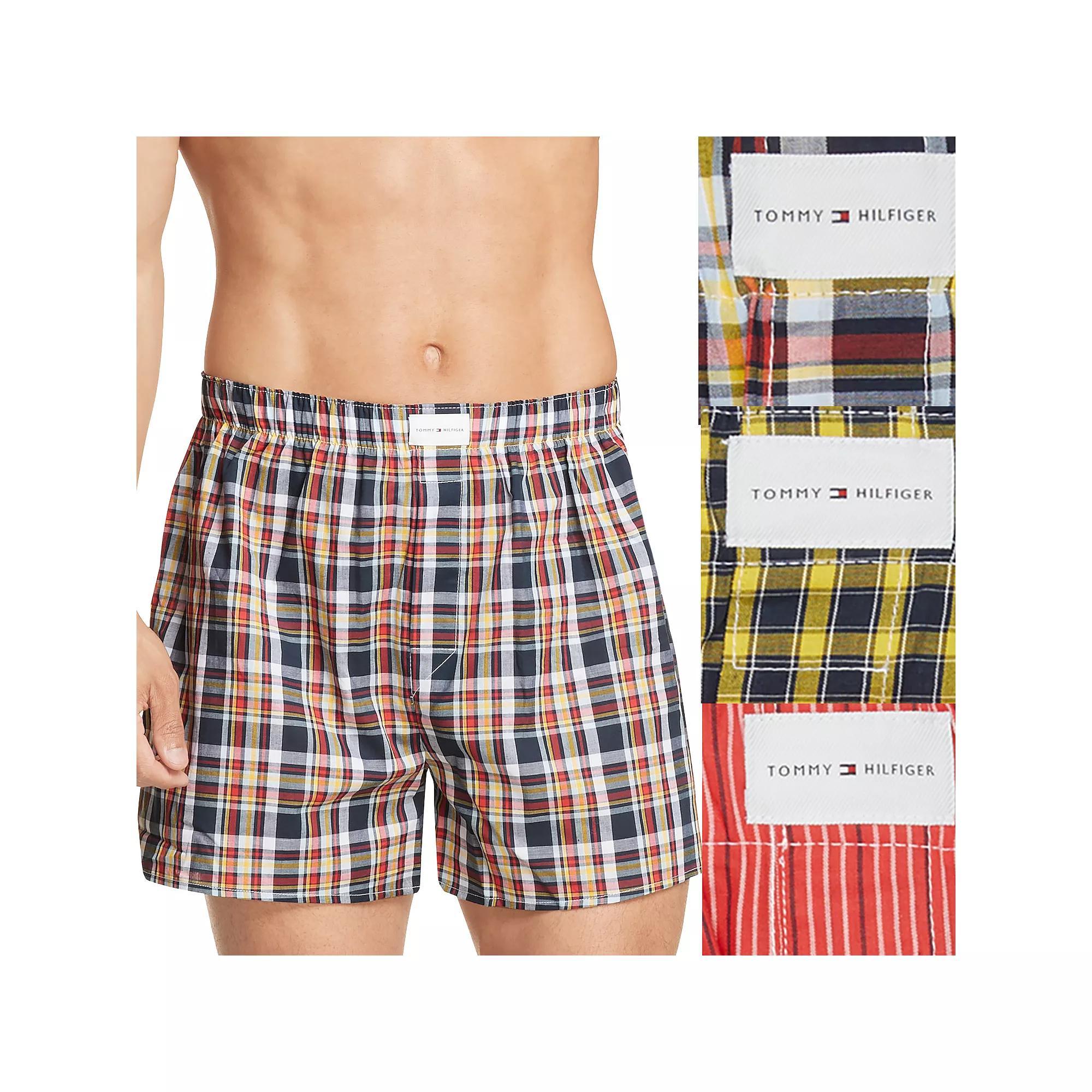 Men's Tommy Hilfiger 3-pack Cotton Classics Woven Boxers, Size: XL, Red Navy White Plaid Product Image