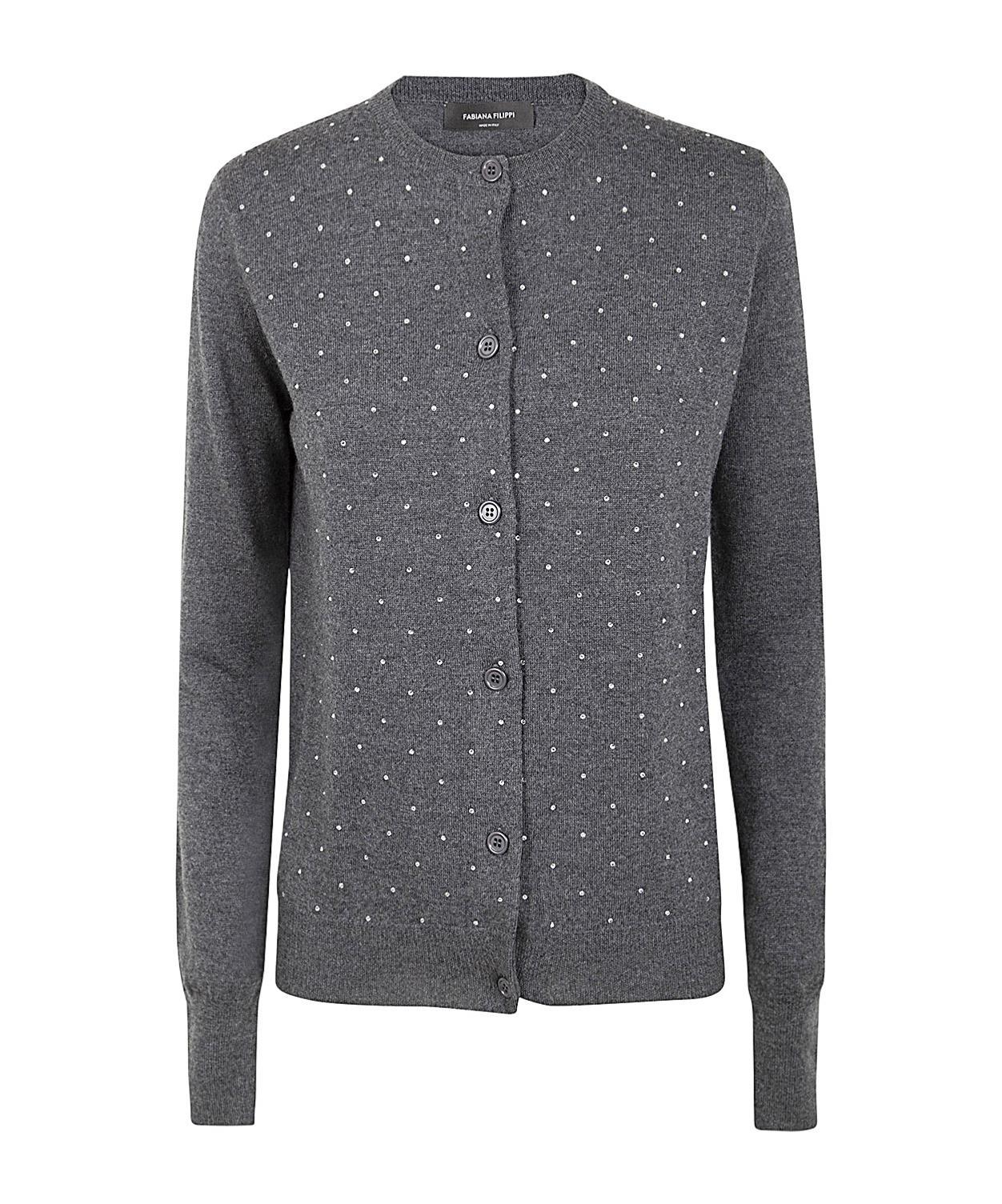 FABIANA FILIPPI Crew Neck Cardigan With Embroidery In Gray Product Image