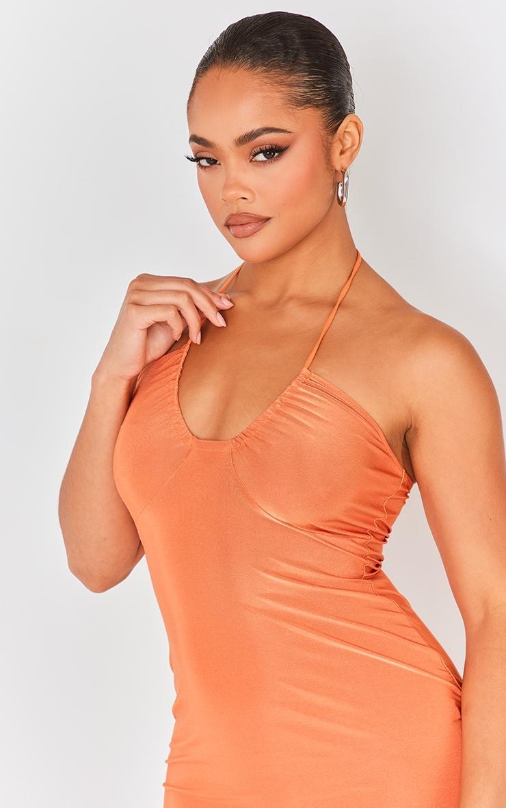 Orange Halterneck Cut Out Bodycon Dress Product Image