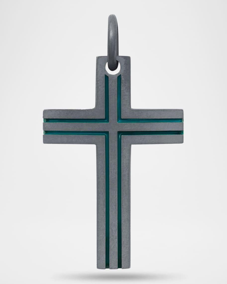 Mens The Cross Oxidized Sterling Silver Art Deco Cross Pendant Product Image