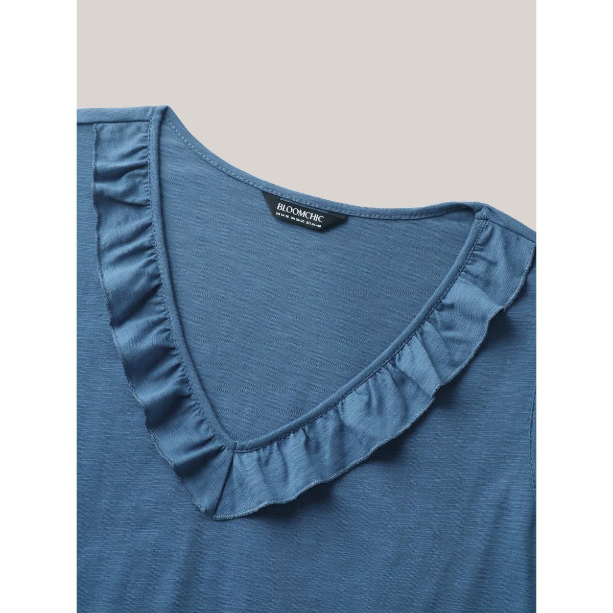 Plus Size Lotus Neckline Bamboo Tank Top Women Mediumblue Tucked seam V-neck Vacation Tank Tops Camis BloomChic 28/5X Product Image