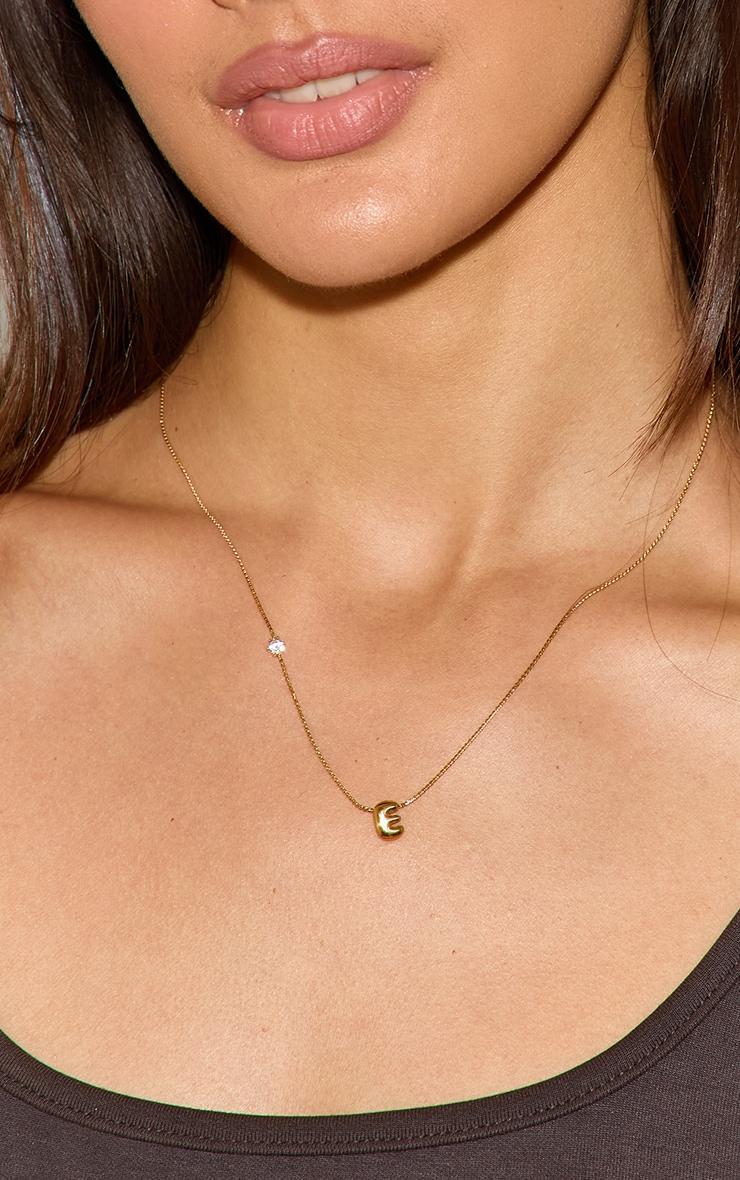 Gold Water Resistant Bubble Initial E Necklace Product Image