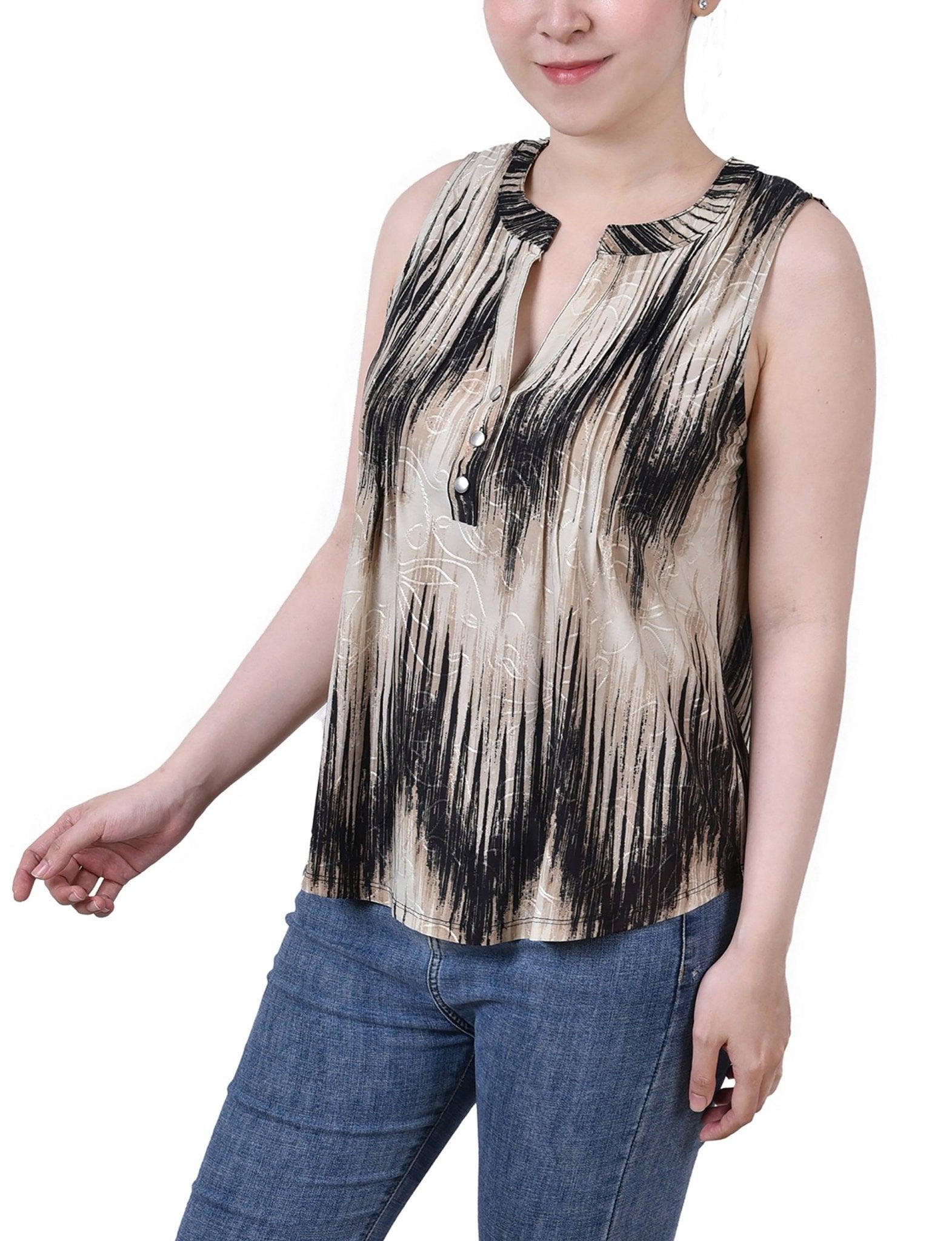 Khaki Ligia Sleeveless Jacquard Y Neck Top - Petite Product Image
