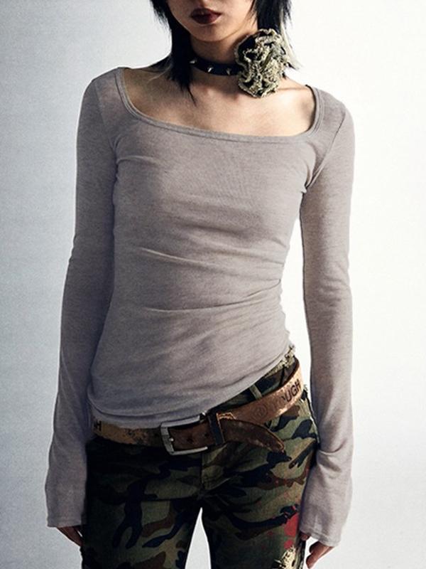 Reversible Print Square Neck Slim Long Sleeve Knit Product Image