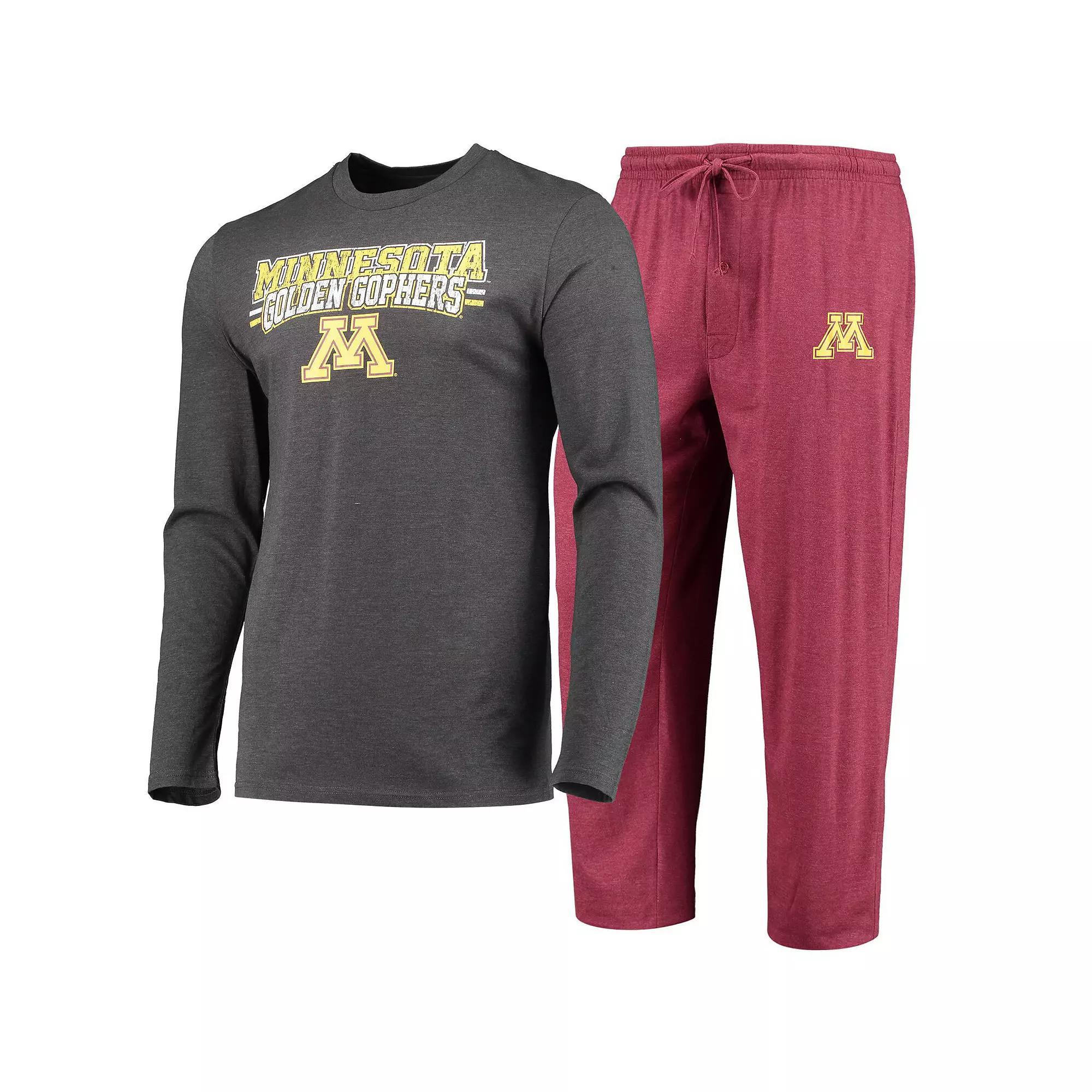 Men's Concepts Sport Maroon/Heathered Charcoal Minnesota Golden Gophers Meter Long Sleeve T-Shirt & Pants Sleep Set, Size: Medium Product Image