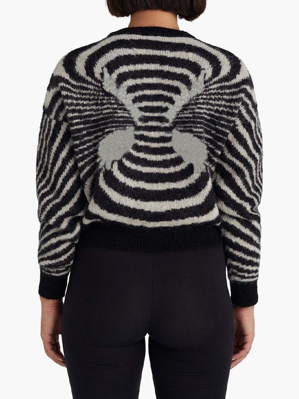 Vintage Striped Splice Crew Neck Short Sweater Product Image