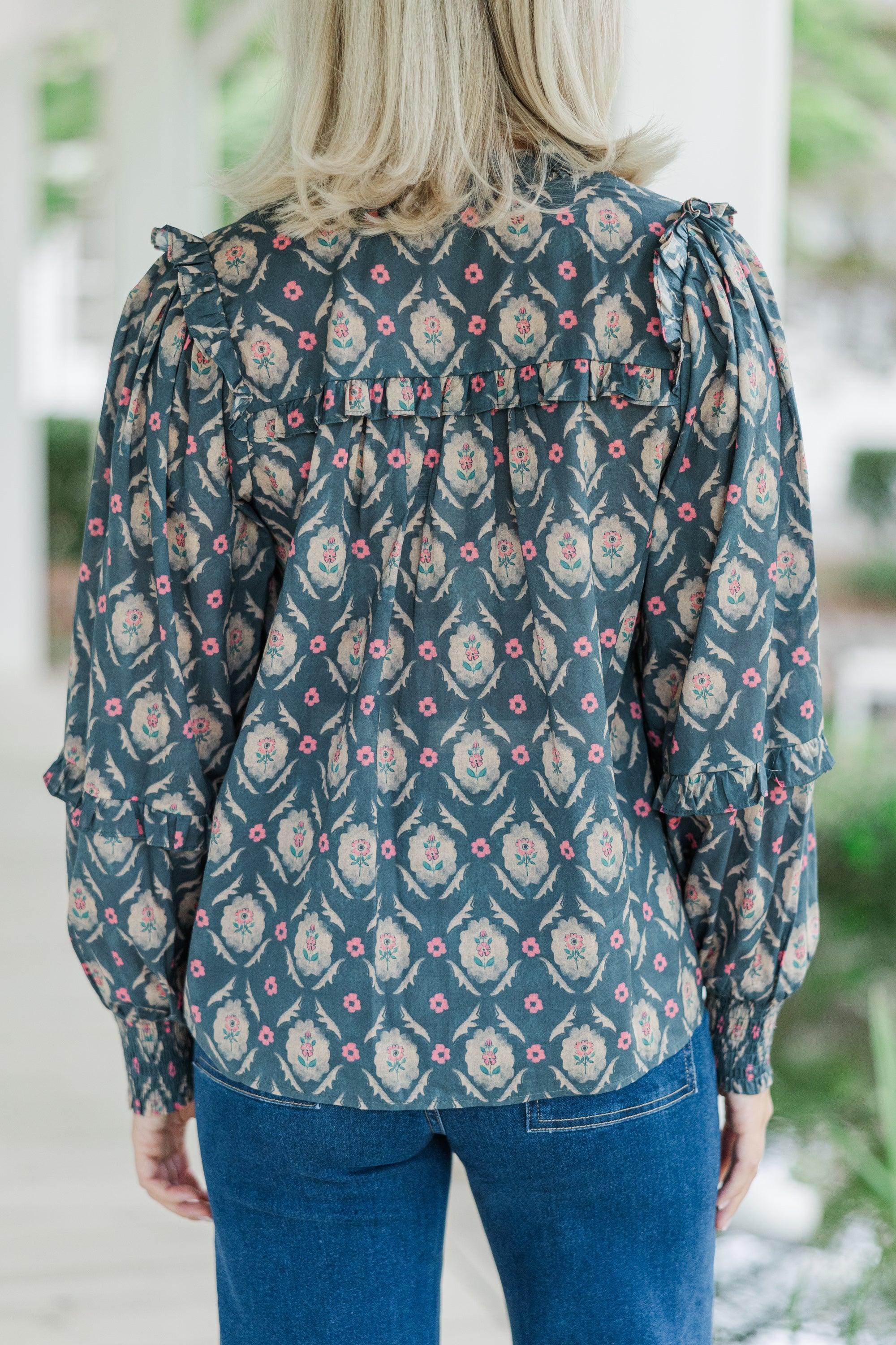 All Worth It Navy Blue Medallion Blouse Female Product Image