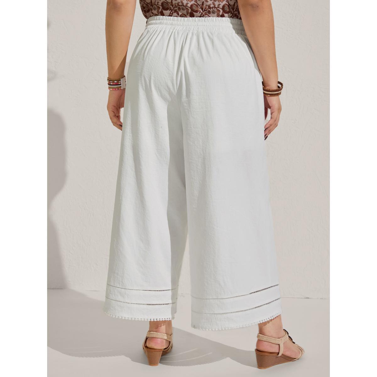 Plus Size Lace Trim Wide-Leg Tie Pants Women WhiteSmoke Resort Wide Leg Mid Rise Vacation Pants BloomChic 22-24/3X Product Image