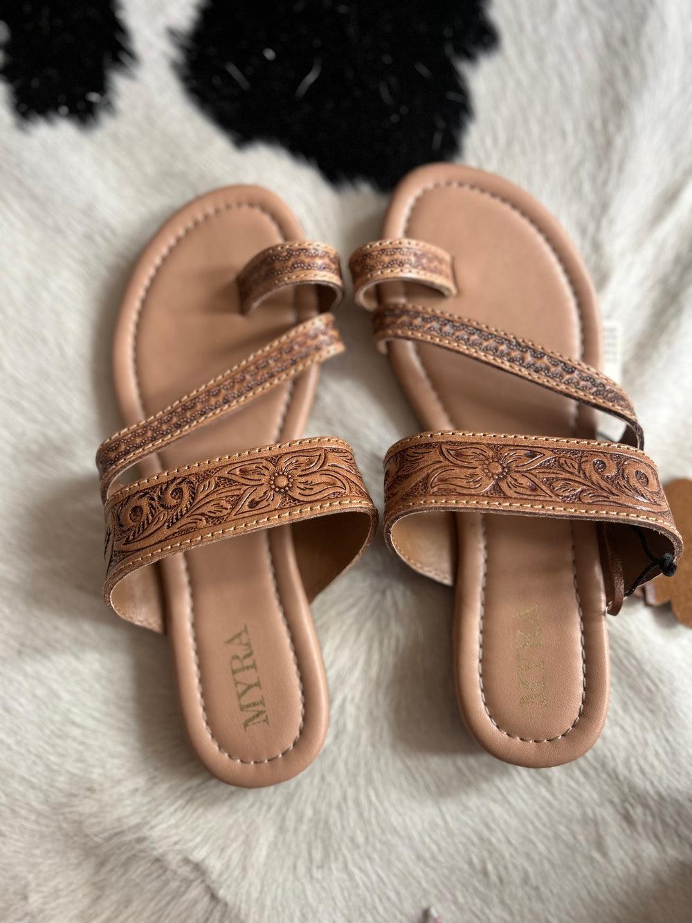 Myra Point Ridge Hand Tooled Sandals Product Image