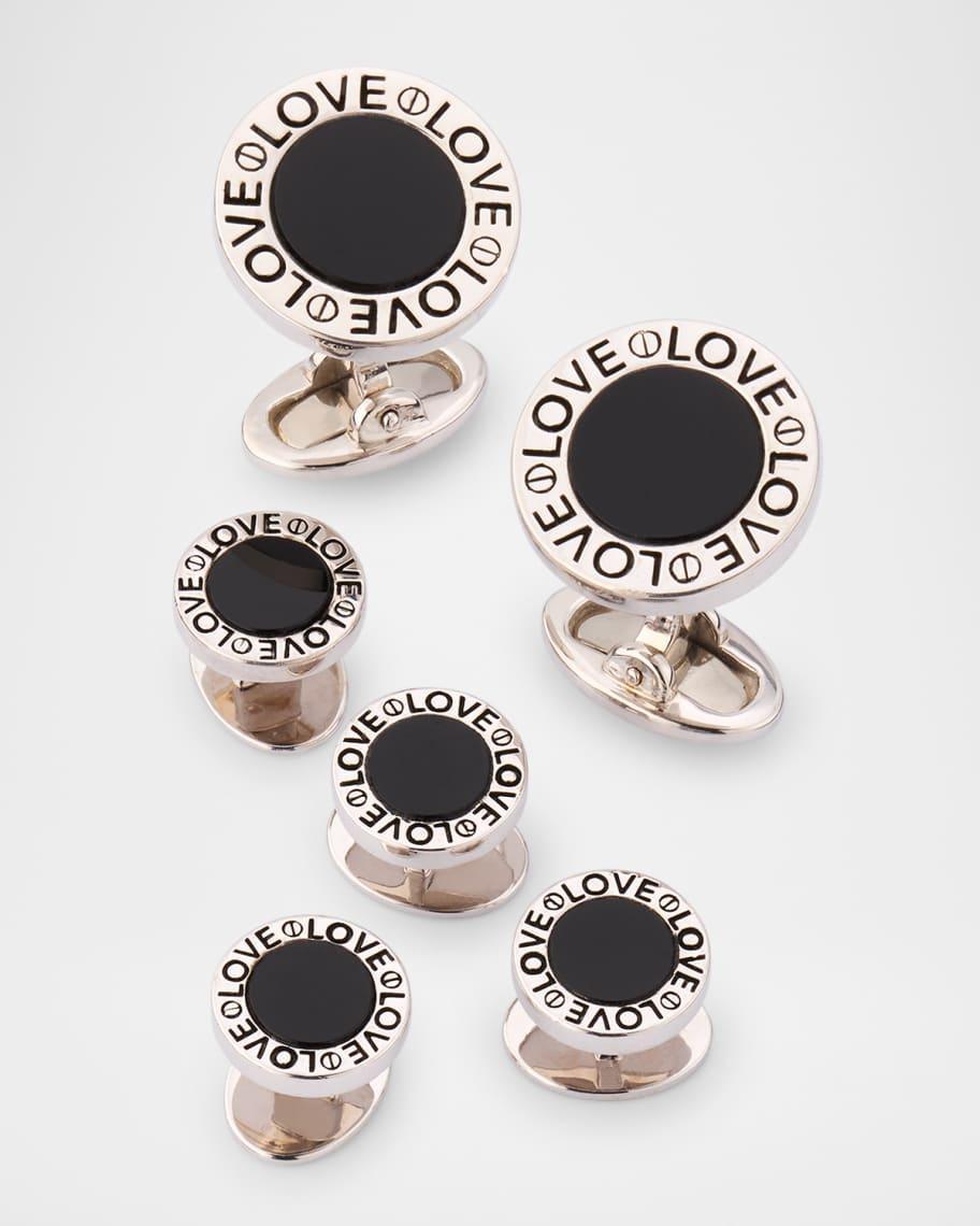 Mens Black Onyx Love Sterling Silver Cufflink and Stud Set Product Image