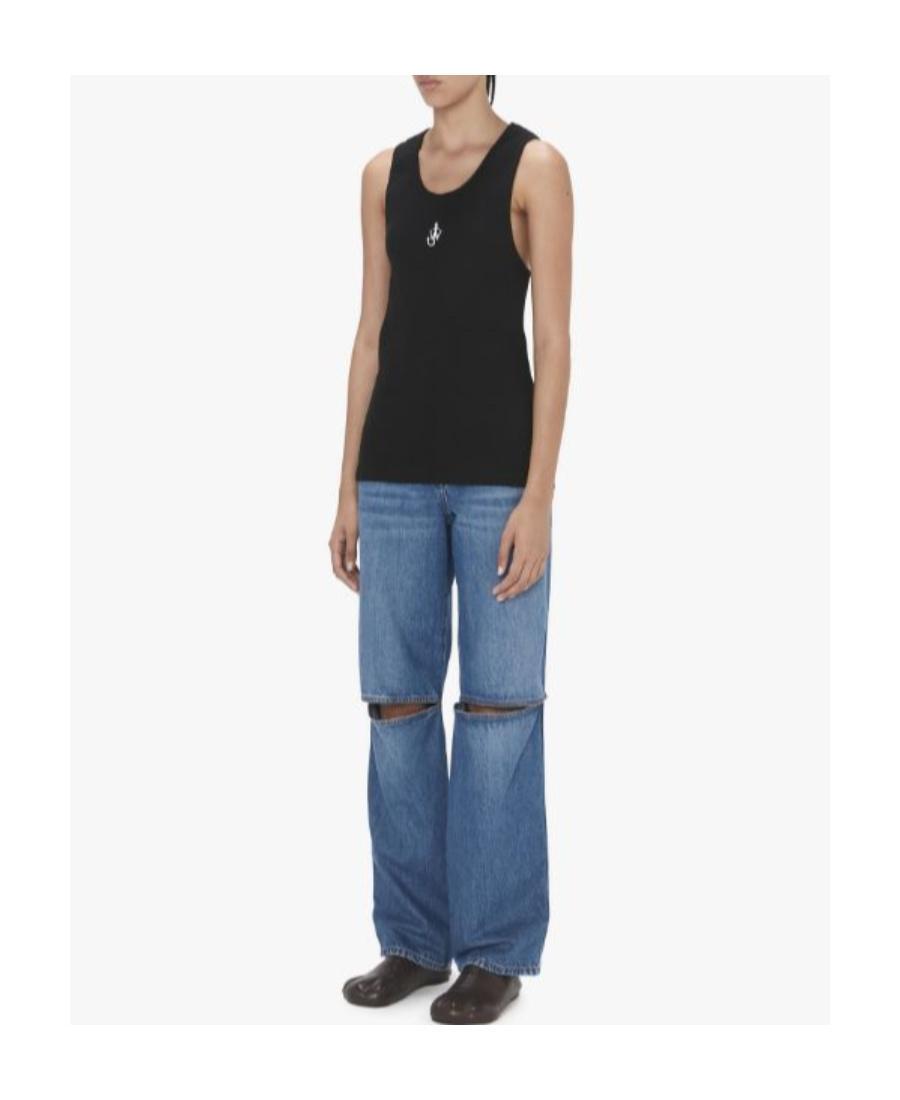 JW ANDERSON Logo-embroidered Ribbed-knit Top In Black Product Image
